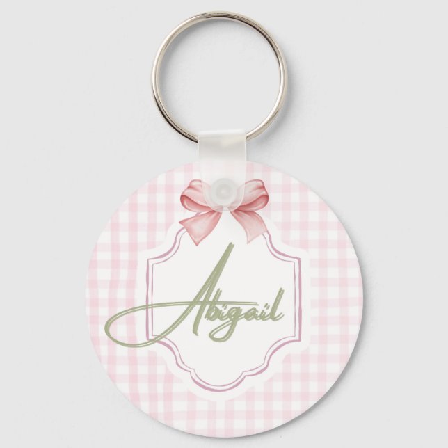 Personalized Abigail Baby Girl Nursery Bow&Gingham Key Ring (Front)