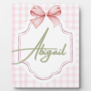 Personalized Abigail Baby Girl Nursery Bow&Gingham Plaque