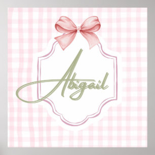 Personalized Abigail Baby Girl Nursery Bow&Gingham Poster