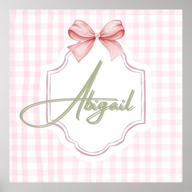 Personalized Abigail Baby Girl Nursery Bow&Gingham Poster (Front)