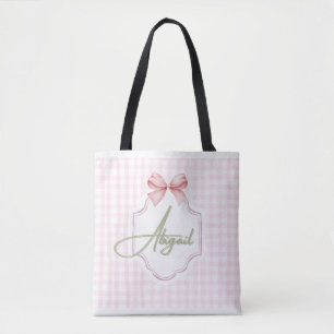 Personalized Abigail Baby Girl Nursery Bow&Gingham Tote Bag