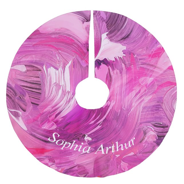 Personalized Abstract Art Purple Pink modern Brushed Polyester Tree Skirt (Front)