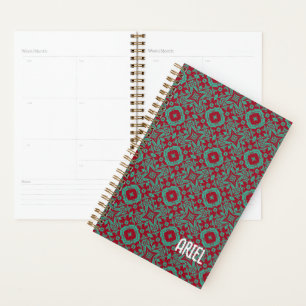 Personalized Abstract Burgundy Emerald Green Planner