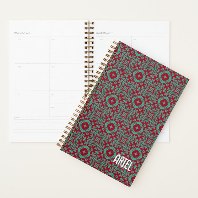 Personalized Abstract Burgundy Emerald Green  Planner (Display)
