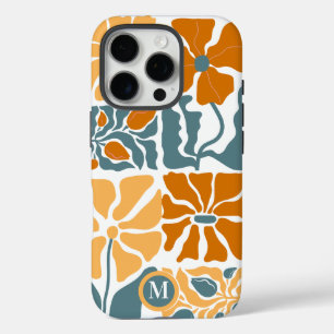 Personalized Abstract Retro Floral Monogram iPhone 16 Pro Case
