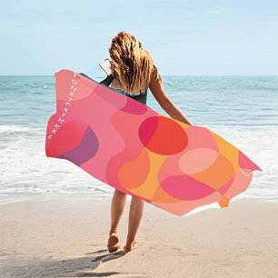Personalized Abstract Swirl Pink Orange Beach Towel