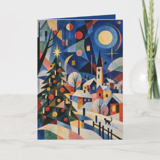 Personalized Abstract Winter Village Christmas Card