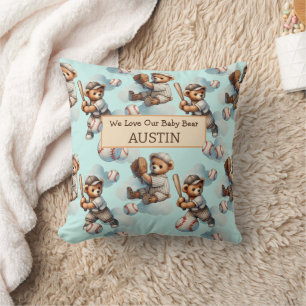 Personalized Accent Pillow– Watercolor Teddy Bears Cushion