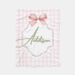 Personalized Addison Baby Girl Nursery Bow&Gingham Fleece Blanket