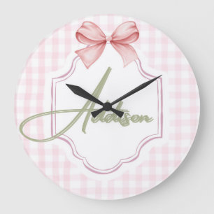 Personalized Addison Baby Girl Nursery Bow&Gingham Large Clock