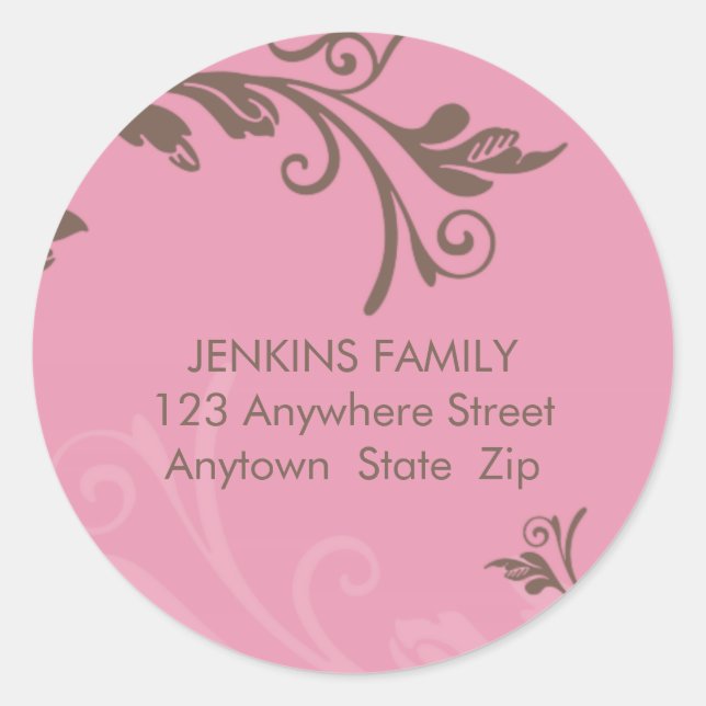 PERSONALIZED ADDRESS LABEL bold vine pink brown (Front)