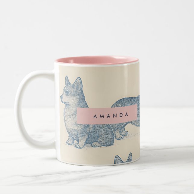 Personalized Adorable Corgi Pattern Two-Tone Coffee Mug (Left)