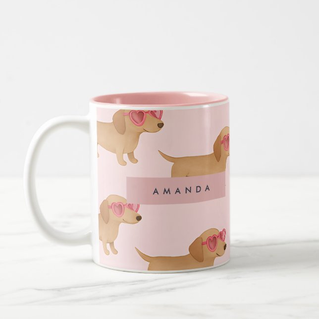 Personalized Adorable Dachshund Dog Two-Tone Coffee Mug (Left)