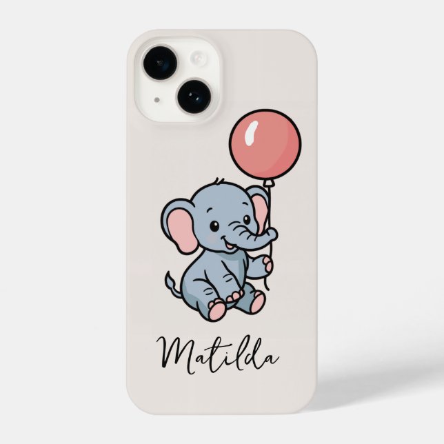 Personalized Adorable Elephant with Balloon Phone  iPhone Case (Back)