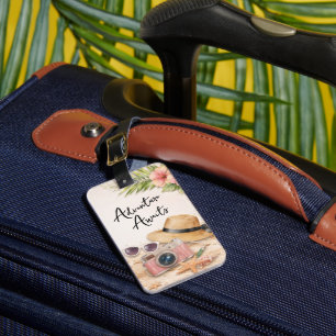 Personalized Adventure Awaits Tropical Floral Luggage Tag