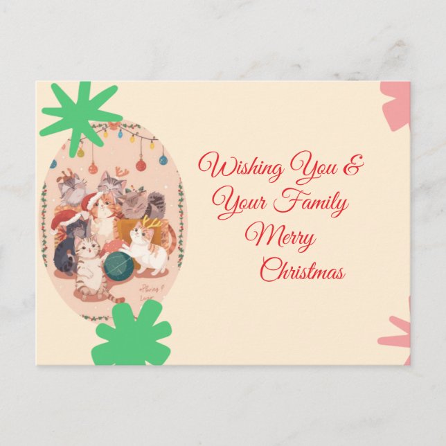Personalized Aesthetic Cat Funny Holiday Postcard (Front)