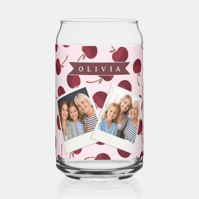 Personalized Aesthetic Cherry Pattern Name Gift Can Glass (Front)