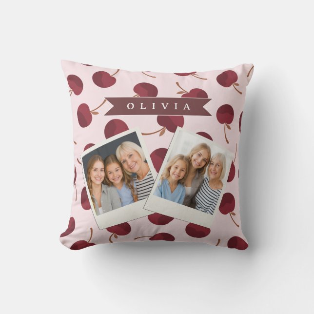 Personalized Aesthetic Cherry Pattern Name Gift Cushion (Front)