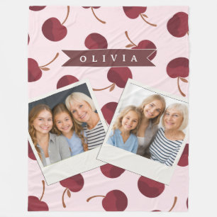 Personalized Aesthetic Cherry Pattern Name Gift Fleece Blanket