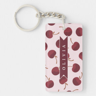 Personalized Aesthetic Cherry Pattern Name Gift Key Ring