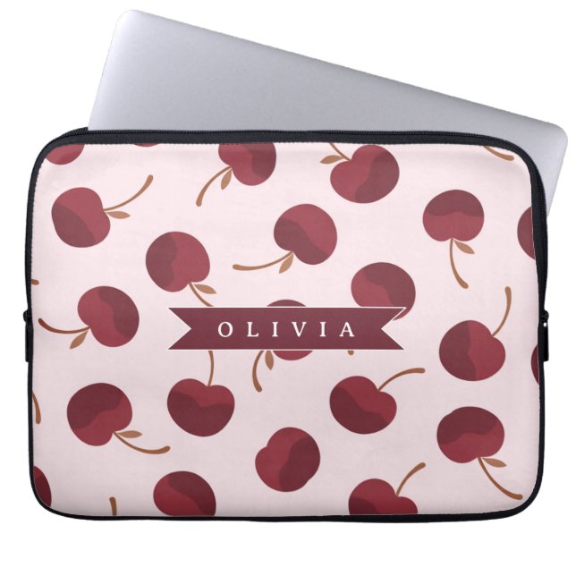 Personalized Aesthetic Cherry Pattern Name Gift Laptop Sleeve (Front)