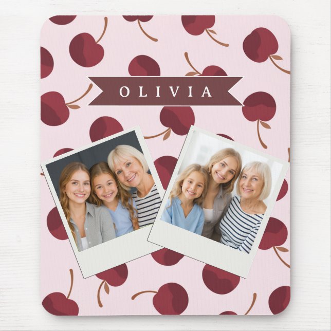 Personalized Aesthetic Cherry Pattern Name Gift Mouse Mat (Front)