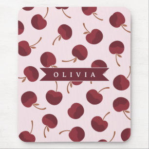 Personalized Aesthetic Cherry Pattern Name Gift Mouse Mat
