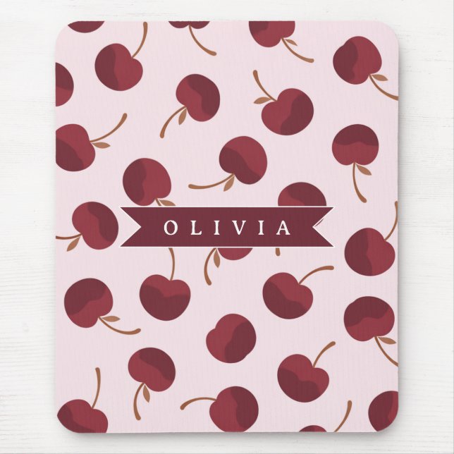 Personalized Aesthetic Cherry Pattern Name Gift Mouse Mat (Front)
