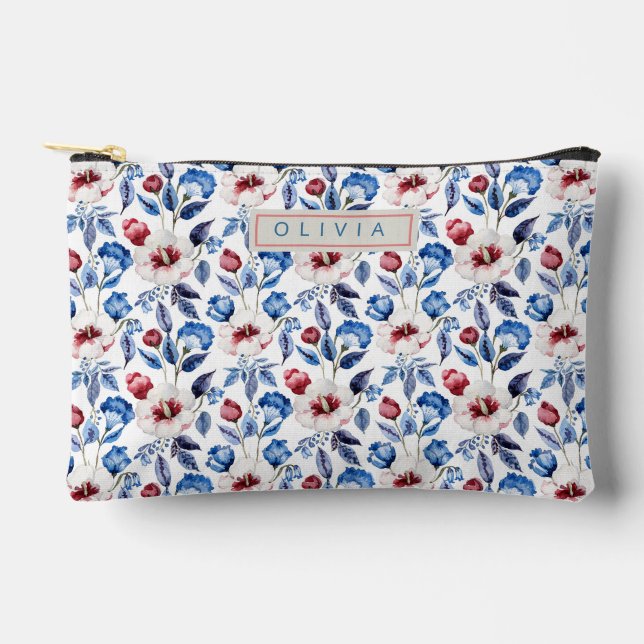 Personalized Aesthetic Patriotic Wildflowers Accessory Pouch (Front)