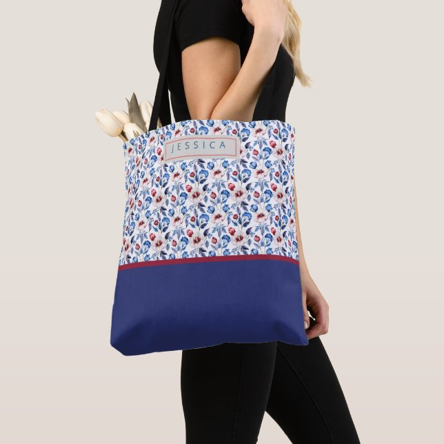 Personalized Aesthetic Patriotic Wildflowers Tote Bag (Close Up)