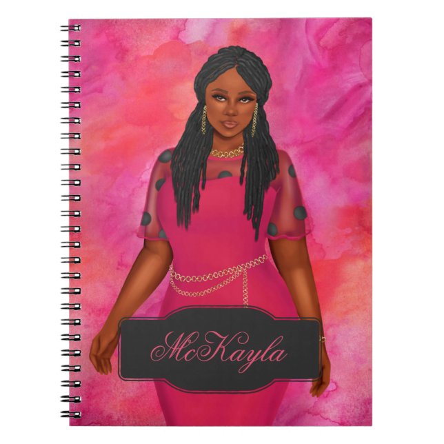 Personalized African-American Plus Size Woman Notebook (Front)