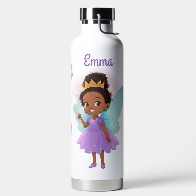 Personalized African Fairy Girl Water Bottle (Left)