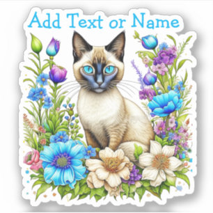 Personalized Ai Watercolor Siamese Cat in Flowers