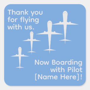 Personalized Airplanes in Flight on Sky Blue Square Sticker