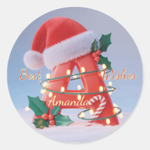 Personalized Alphabet 'A' Christmas  Classic Round Sticker