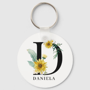 Personalized Alphabet D Floral Monogram  Key Ring