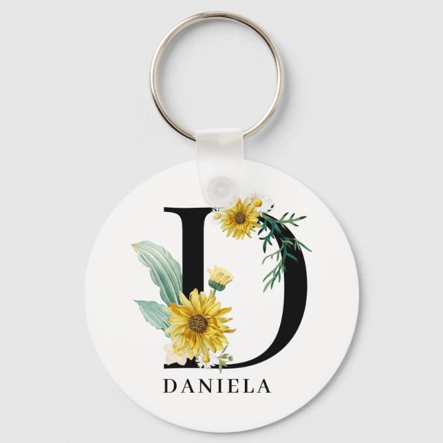 Personalized Alphabet D Floral Monogram  Key Ring (Front)