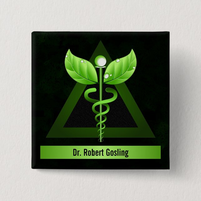 Personalized Alternative Medicine Green Caduceus 15 Cm Square Badge (Front)