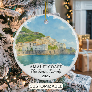 Personalized Amalfi Coast Ornament, Italy Ceramic Tree Decoration