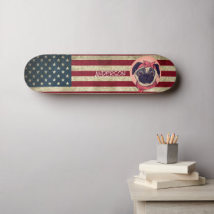 Personalized American I love Pugs Skateboard