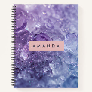 Personalized Amethyst Crystal & Lavender Sparkle Notebook
