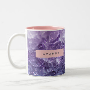 Personalized Amethyst Crystal & Lavender Sparkle Two-Tone Coffee Mug