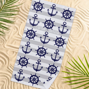 Personalized Anchor and Boat Helm Wheel Nautical Beach Towel