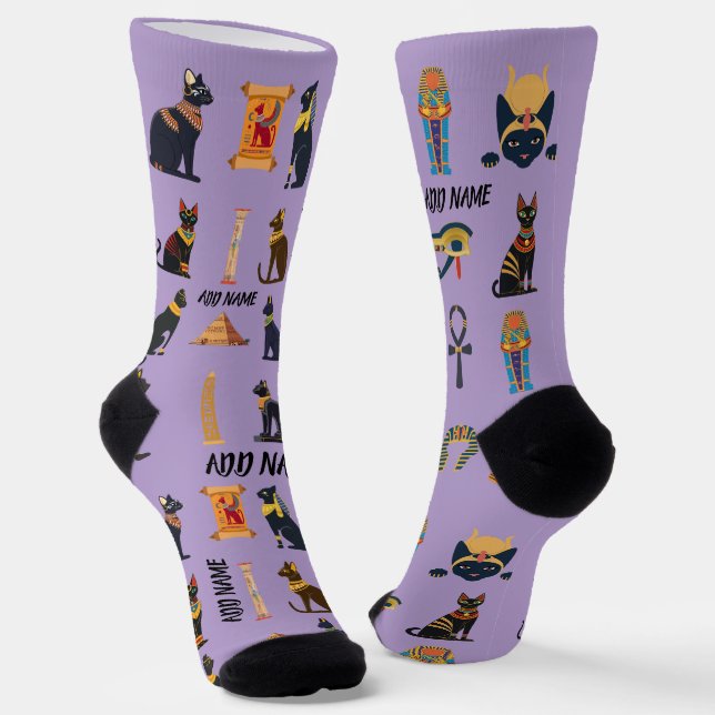 Personalized Ancient Egyptian Cat Socks & Pyramids (Angled)