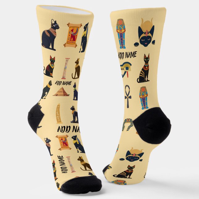 Personalized Ancient Egyptian Cat Socks & Pyramids (Angled)