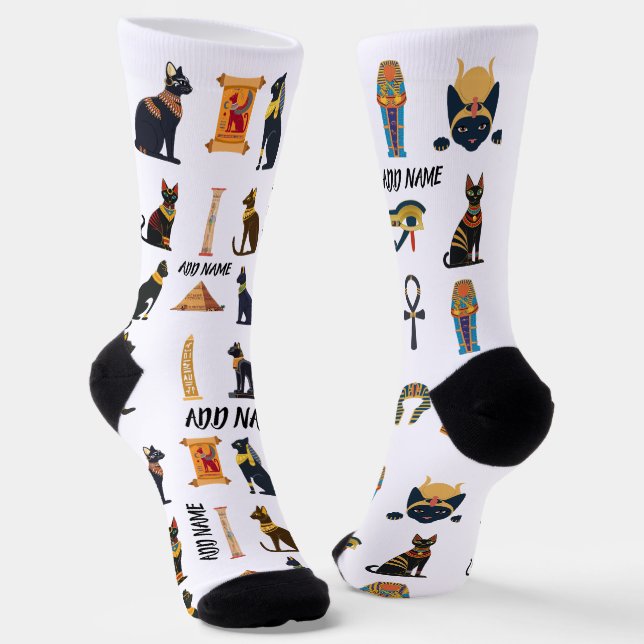 Personalized Ancient Egyptian Cat Socks & Pyramids (Angled)