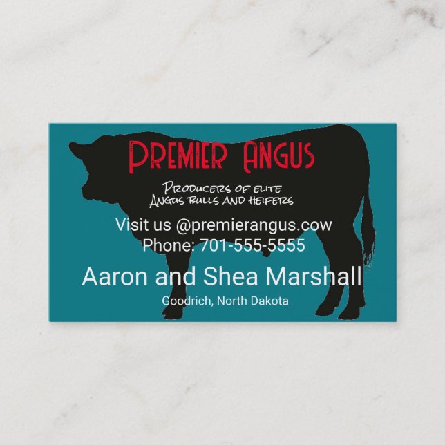 Personalized Angus Bull Silhouette Business Card (Front)