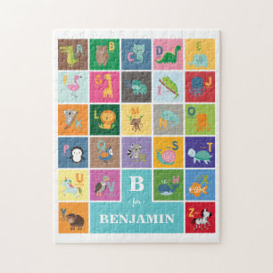 Personalized Animal Alphabet Monogram Custom Name Jigsaw Puzzle