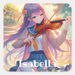 Personalized Anime Girl Playing the Violin Square Sticker