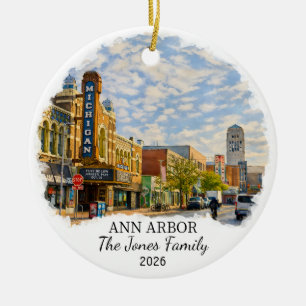 Personalized Ann Arbor Ornament, Custom Michigan Ceramic Tree Decoration